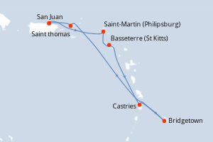 carte itinéraire croisière Caraïbes Bahamas 7 jours au départ du port de San Juan