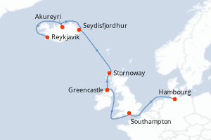 carte itinéraire croisière Europe du Nord 10 jours au départ du port de Hambourg