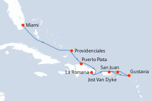 carte itinéraire croisière Caraïbes Bahamas 7 jours au départ du port de Miami