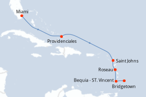 carte itinéraire croisière Caraïbes Bahamas 7 jours au départ du port de Miami