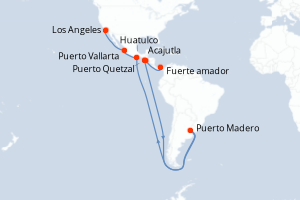 Carte de l'itinéraire de croisière Fuerte amador-Los Angeles d'une durée de 11 jours
