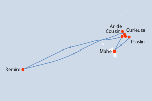 Carte de l'itinéraire de croisière Mahe-Mahe d'une durée de 8 jours