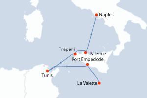 carte itinéraire croisière Sicile 5 jours au départ du port de Naples