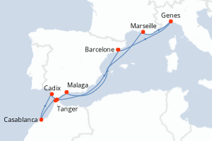 carte itinéraire croisière Méditerranée 10 jours au départ du port de Barcelone