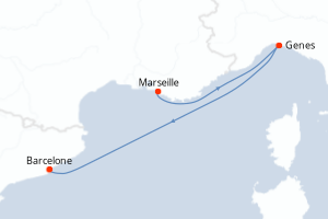 carte itinéraire croisière Méditerranée 2 jours au départ du port de Marseille
