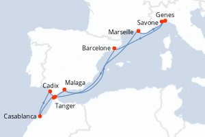 carte itinéraire croisière Méditerranée 10 jours au départ du port de Savone