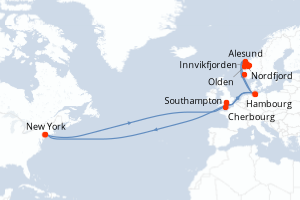 Carte de l'itinéraire de croisière New York-New York d'une durée de 26 jours