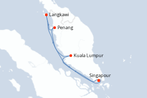 Carte de l'itinéraire de croisière Singapour-Singapour d'une durée de 5 jours