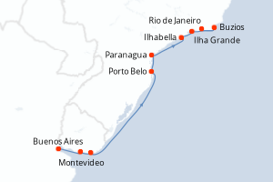 Carte de l'itinéraire de croisière Buenos Aires-Rio de Janeiro d'une durée de 12 jours