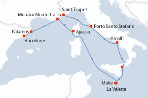 carte itinéraire croisière Méditerranée 10 jours au départ du port de Monaco Monte-Carlo