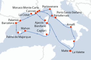 carte itinéraire croisière Sardaigne 20 jours au départ du port de Barcelone