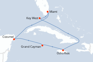 carte itinéraire croisière Caraïbes Bahamas 7 jours au départ du port de Miami
