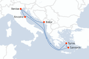 Carte de l'itinéraire de croisière Venise-Venise d'une durée de 7 jours