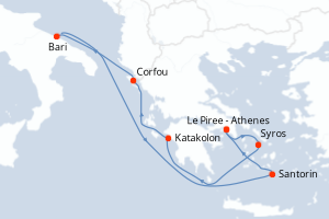 carte itinéraire croisière Méditerranée 7 jours au départ du port de Le Piree - Athenes