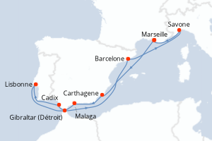 carte itinéraire croisière Méditerranée 11 jours au départ du port de Marseille