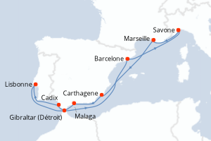 carte itinéraire croisière Méditerranée 11 jours au départ du port de Savone