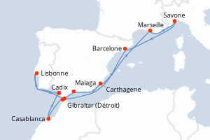 carte itinéraire croisière Méditerranée 13 jours au départ du port de Cadix