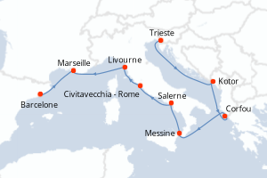 carte itinéraire croisière Adriatique 11 jours au départ du port de Trieste