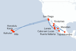 Carte de l'itinéraire de croisière San Diego-San Diego d'une durée de 29 jours