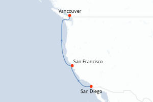 carte itinéraire croisière Alaska 6 jours au départ du port de San Diego