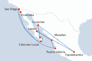 carte itinéraire croisière Amérique du Nord 12 jours au départ du port de San Diego