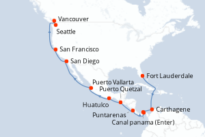 carte itinéraire croisière Alaska 21 jours au départ du port de Fort Lauderdale