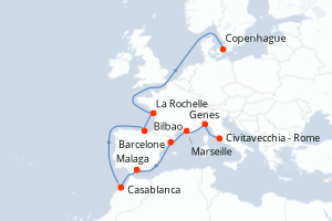 carte itinéraire croisière Europe du Nord 13 jours au départ du port de Civitavecchia - Rome