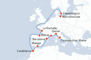 carte itinéraire croisière Europe du Nord 14 jours au départ du port de Civitavecchia - Rome