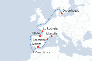 carte itinéraire croisière Europe du Nord 11 jours au départ du port de Marseille