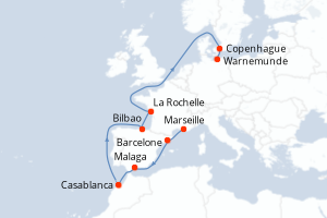 carte itinéraire croisière Europe du Nord 12 jours au départ du port de Marseille