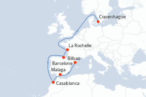 carte itinéraire croisière Europe du Nord 10 jours au départ du port de Barcelone