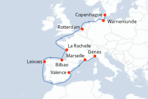 carte itinéraire croisière Méditerranée 14 jours au départ du port de Copenhague