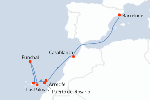 carte itinéraire croisière Méditerranée 8 jours au départ du port de Las Palmas