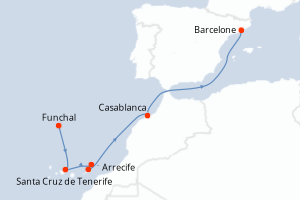 carte itinéraire croisière Méditerranée 7 jours au départ du port de Funchal