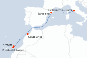 carte itinéraire croisière Méditerranée 7 jours au départ du port de Arrecife