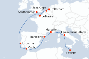 carte itinéraire croisière Méditerranée 13 jours au départ du port de Rotterdam