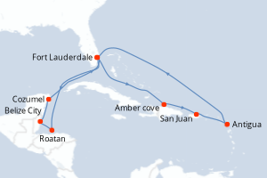 carte itinéraire croisière Caraïbes Bahamas 14 jours au départ du port de Fort Lauderdale