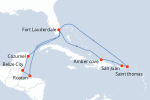 carte itinéraire croisière Caraïbes Bahamas 14 jours au départ du port de Fort Lauderdale