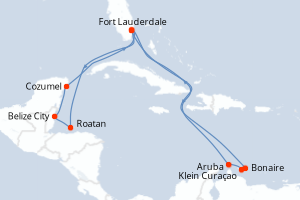 carte itinéraire croisière Caraïbes Bahamas 14 jours au départ du port de Fort Lauderdale