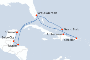 carte itinéraire croisière Caraïbes Bahamas 14 jours au départ du port de Fort Lauderdale