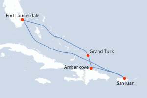 carte itinéraire croisière Caraïbes Bahamas 7 jours au départ du port de Fort Lauderdale