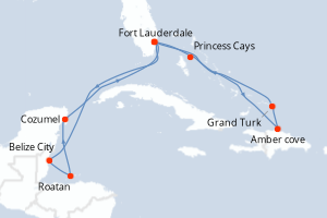 carte itinéraire croisière Caraïbes Bahamas 14 jours au départ du port de Fort Lauderdale