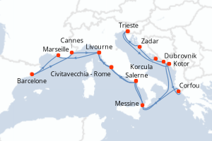 carte itinéraire croisière Adriatique 22 jours au départ du port de Trieste