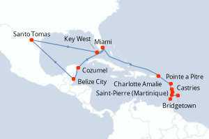 carte itinéraire croisière Caraïbes Bahamas 16 jours au départ du port de Miami