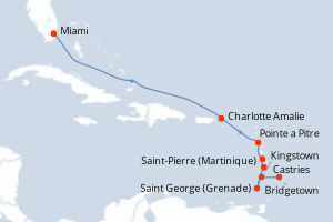 carte itinéraire croisière Caraïbes Bahamas 9 jours au départ du port de Miami