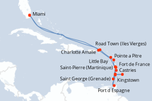 carte itinéraire croisière Caraïbes Bahamas 17 jours au départ du port de Miami