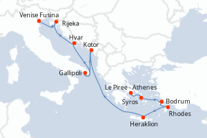 carte itinéraire croisière Méditerranée 10 jours au départ du port de Le Piree - Athenes