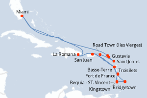 carte itinéraire croisière Caraïbes Bahamas 19 jours au départ du port de Bridgetown