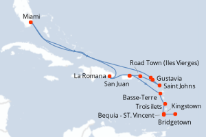 carte itinéraire croisière Caraïbes Bahamas 16 jours au départ du port de San Juan