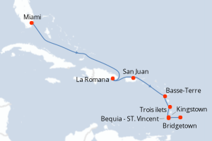 carte itinéraire croisière Caraïbes Bahamas 9 jours au départ du port de Miami